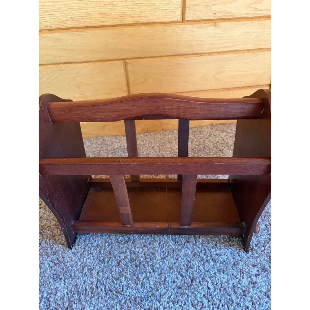 Powell Vintage Wood Magazine Rack Floor Holder Dark Brown Mid Century Style